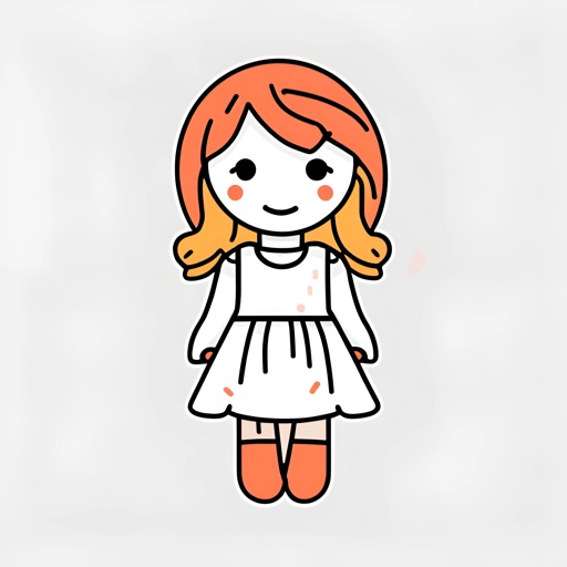a cartoon girl with a red hair and a white dress