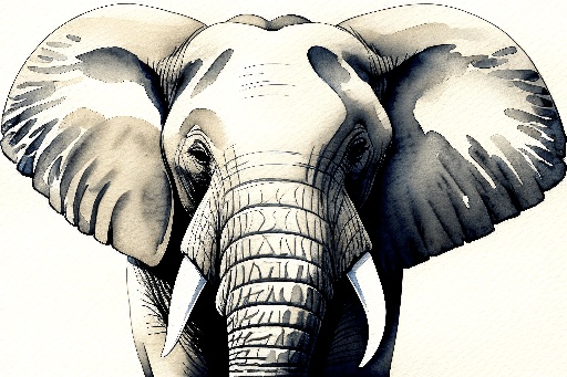 a drawing of an elephant with a large tusk