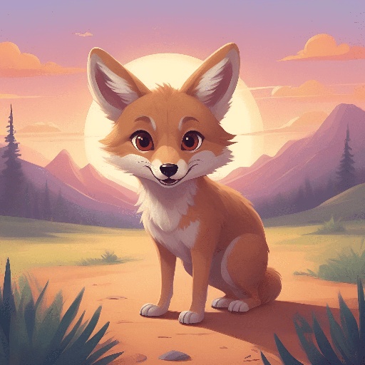 a fox sitting on a dirt road in the mountains