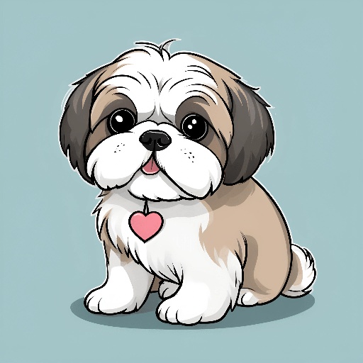cartoon dog with heart on nose sitting on blue background