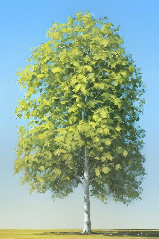 painting of a tree with green leaves on a sunny day