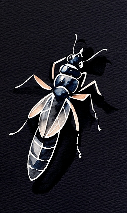 painting of a bug with a black body and yellow wings