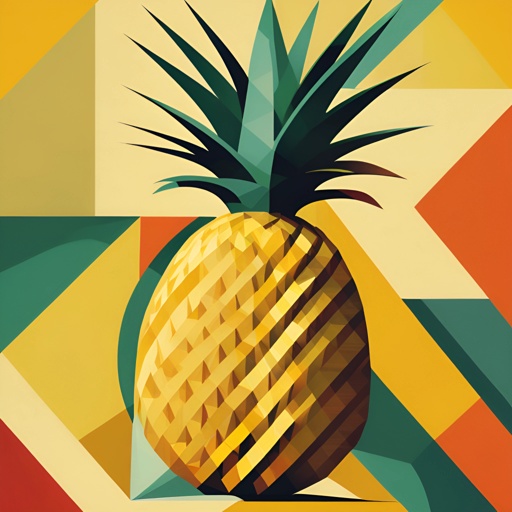 a pineapple on a geometric background with a yellow background