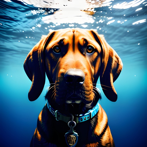 a dog that is under water looking at the camera