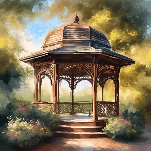 a painting of a gazebo in a park