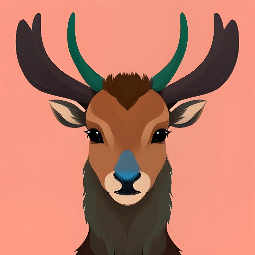 a deer with horns and a blue nose on a pink background