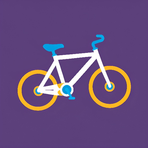 a white bicycle with a blue wheel on a purple background