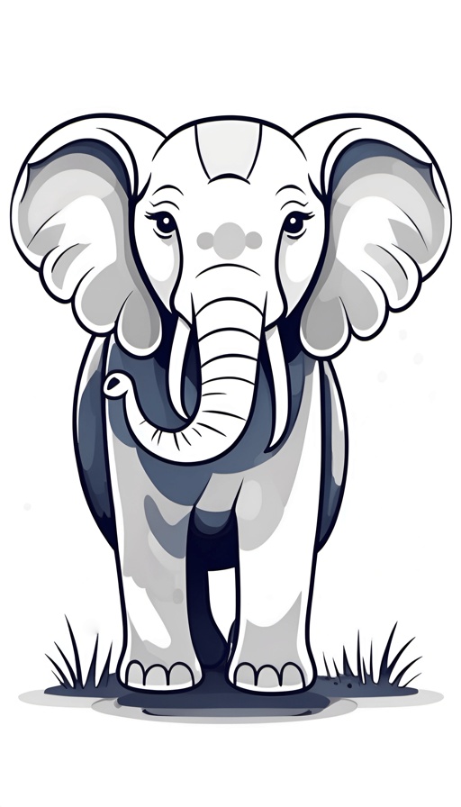 cartoon elephant standing in grass with ears wide open