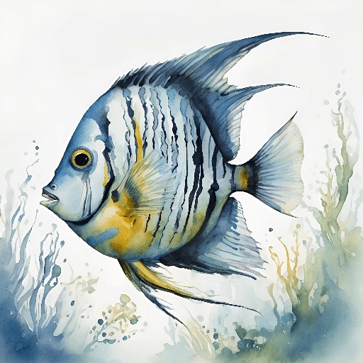 painting of a fish with a yellow stripe swimming in the ocean