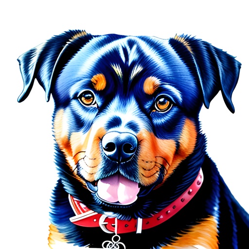 painting of a dog with a red collar and a red collar