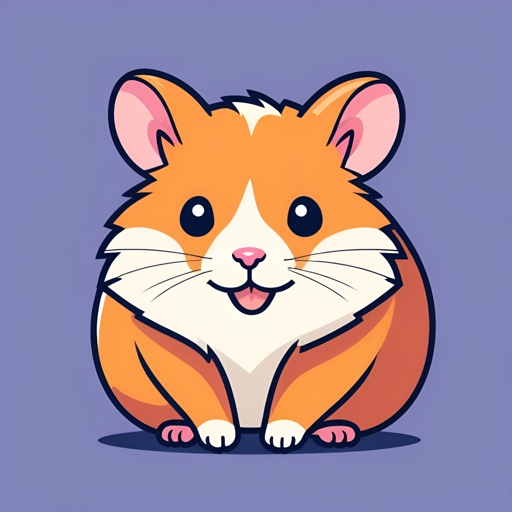 a cartoon hamster sitting on the ground with its tongue out