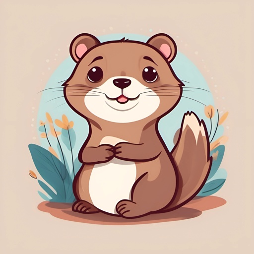 cartoon illustration of a cute little otter sitting on the ground