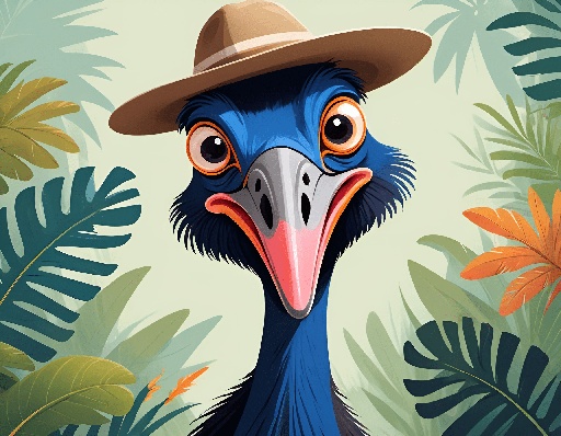 a bird with a hat on its head in the jungle