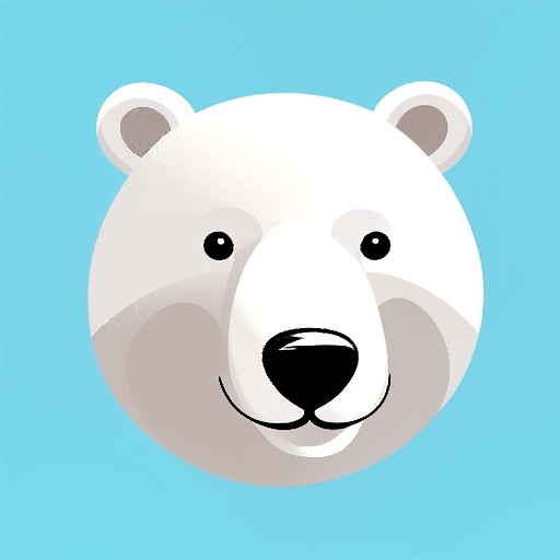 a white bear head with a blue background