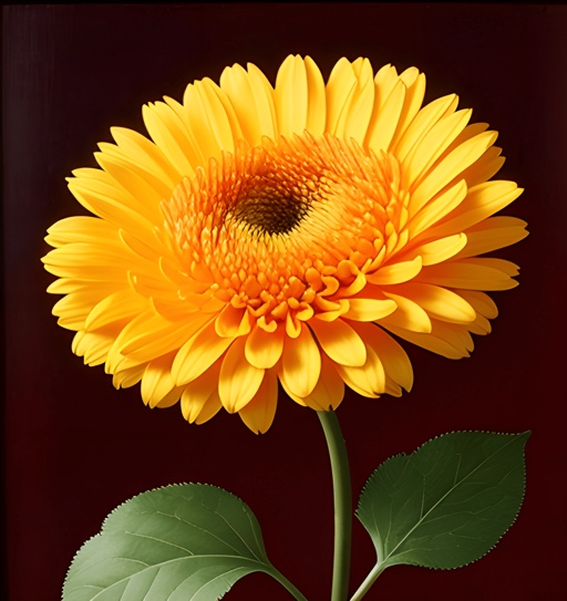 yellow flower with green leaves in a vase on a table