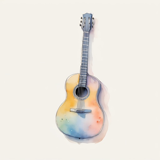 a watercolor painting of a guitar on a white background