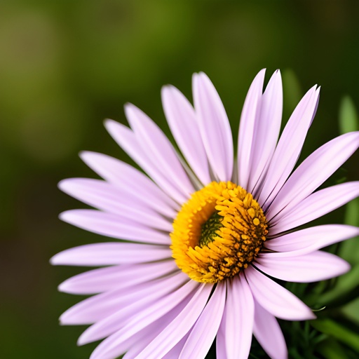 purple flower with yellow center in a green background