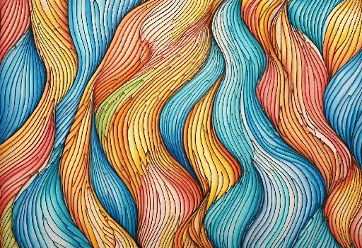 a close up of a colorful painting of wavy lines