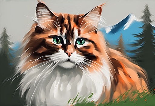 painting of a cat with a mountain in the background