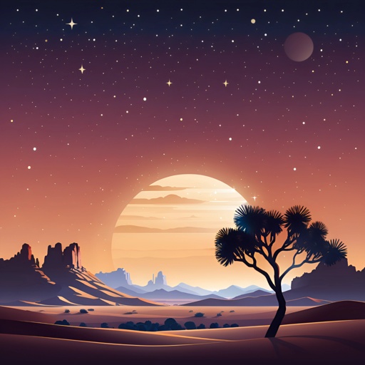 a lone tree in the desert at night