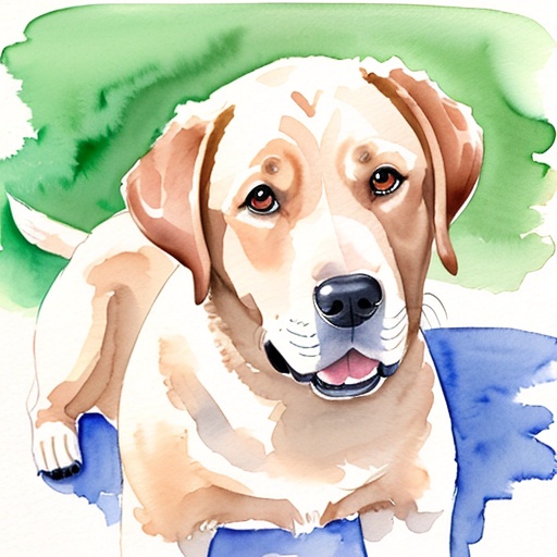 painting of a dog with a green hat on his head