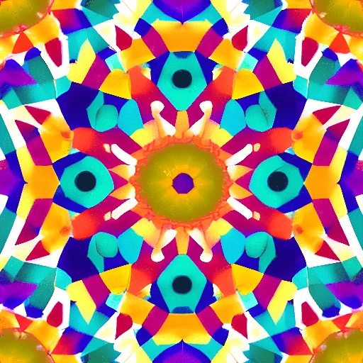 a close up of a colorful circular design with a yellow center