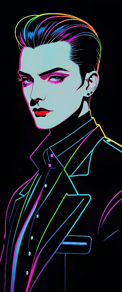 a close up of a person with a neon makeup and a suit