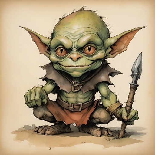 cartoon illustration of a green troll with a knife and a sword