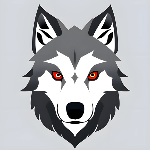 a wolf's head with red eyes