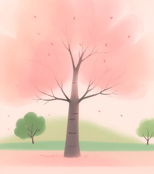a cartoon picture of a tree with pink leaves