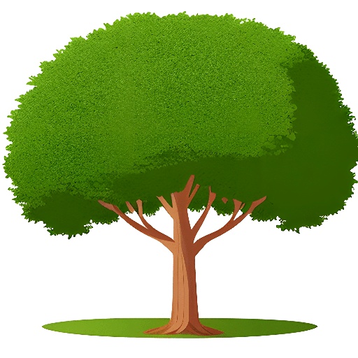 a cartoon tree with green leaves and branches on a white background