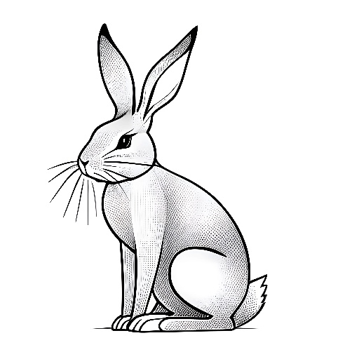 a drawing of a rabbit sitting on the ground with its eyes open