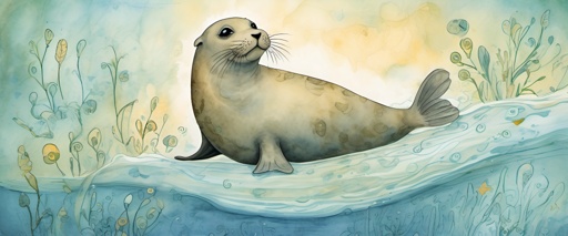 painting of a seal sitting on a rock in the water