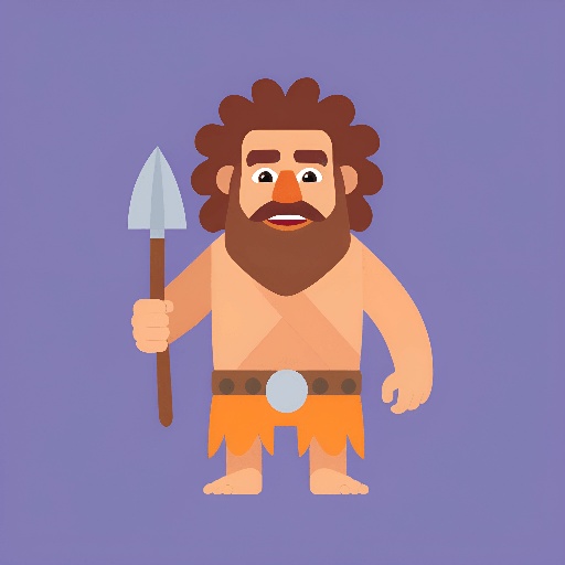 cartoon illustration of a man with a beard holding a spear