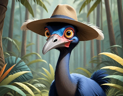 a bird with a hat on in the jungle