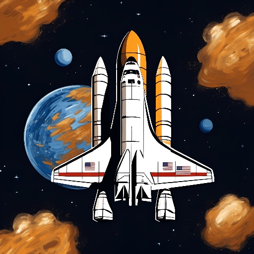 a space shuttle flying through the sky with a planet in the background