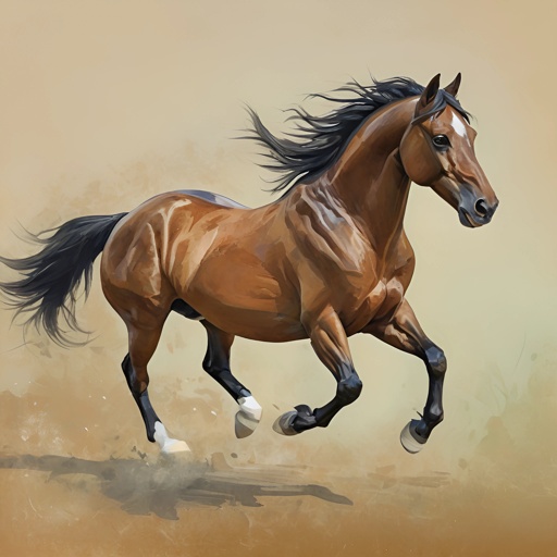 painting of a horse running in the desert with a brown background