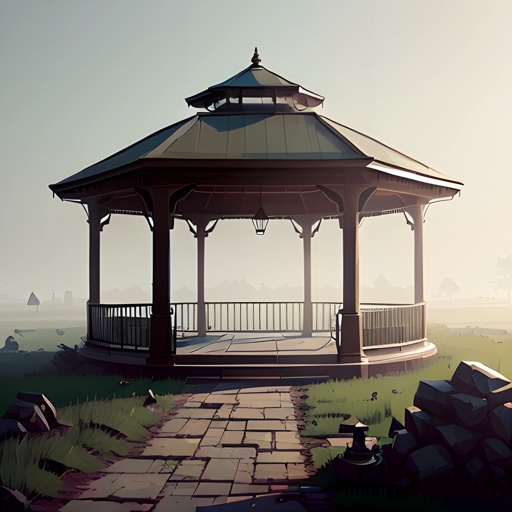 a gazebo in the middle of a grassy field