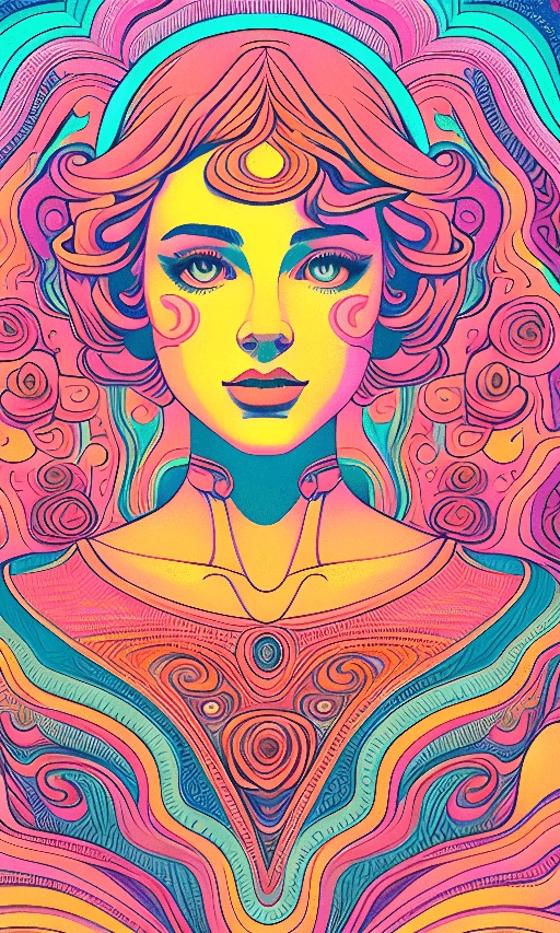 a close up of a woman with a colorful background