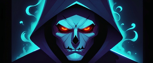 a close up of a person with a hood on and glowing eyes