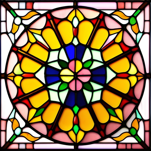 a close up of a stained glass window with a cross in it