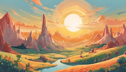 illustration of a beautiful landscape with a river and mountains