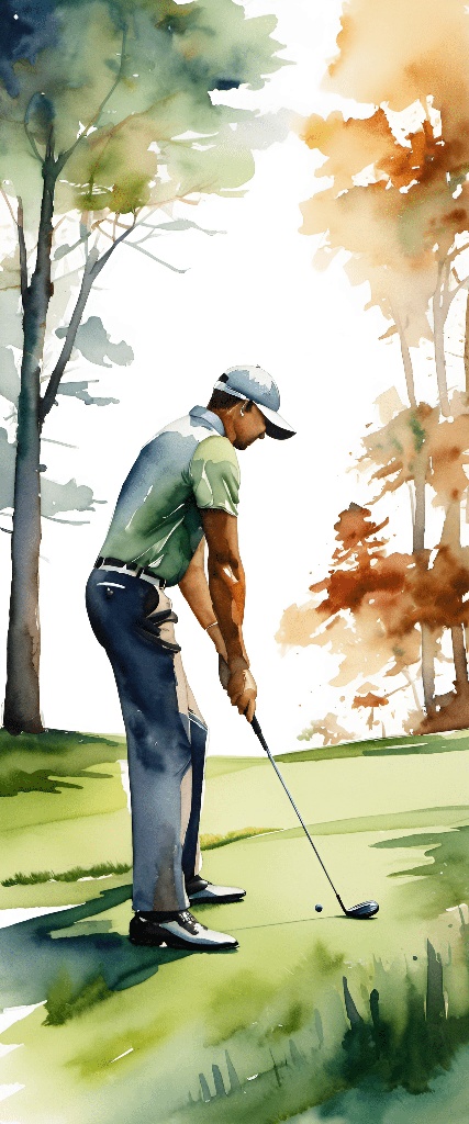 painting of a man playing golf on a sunny day
