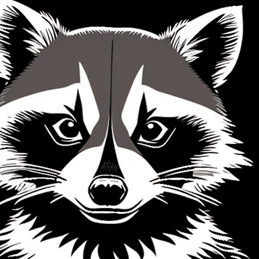 a black and white image of a raccoon with a black background