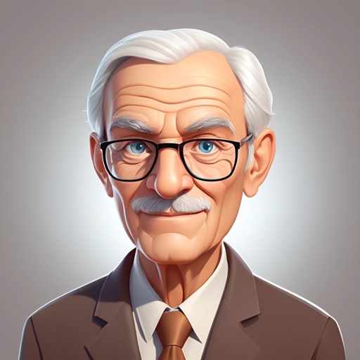 cartoon portrait of a man with glasses and a mustache