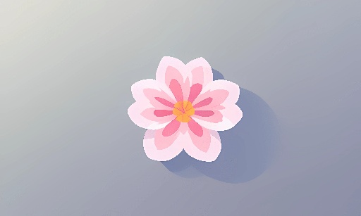 a pink flower on a blue background with a shadow