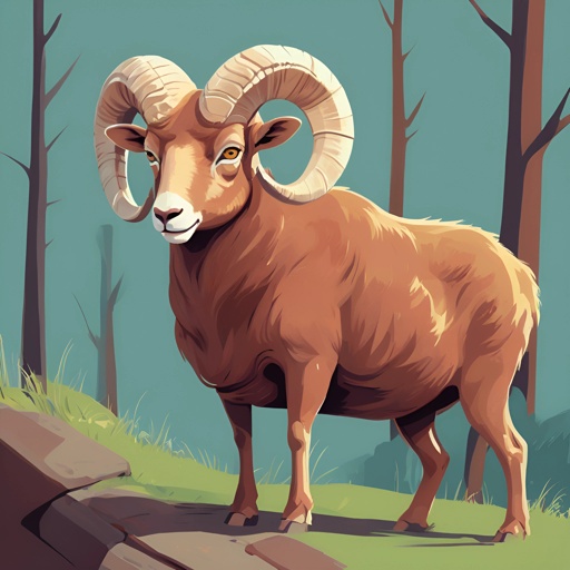 a ram standing on a hill in the woods