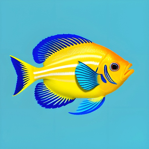 a yellow fish with blue stripes swimming in the water