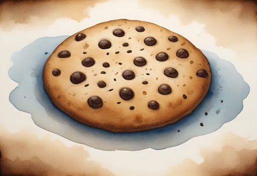 a chocolate chip cookie on a plate with a blue sauce
