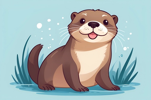 cartoon otter sitting on the ground with its tongue out
